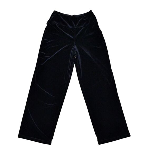 MSK Black Velvet Stretchy Wide Leg Pants size Small Pull-on with Hip Zipper - Picture 1 of 12